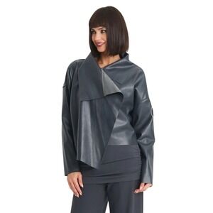 Planet | Vegan Leather | Asymmetrical Jacket | One‎ Size|Black One Button Modern